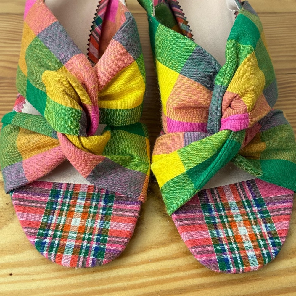 J. Crew Twisted Knot Penny Plaid Chunky Heeled Sandals Size 6 - Picture 2 of 9